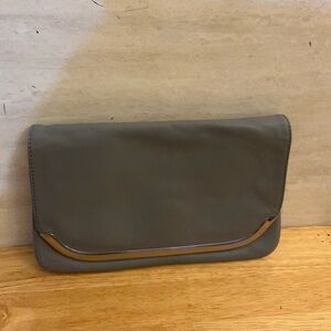 Banana Republic Small Gray 100% Leather Clutch Handbag With Silver Accents